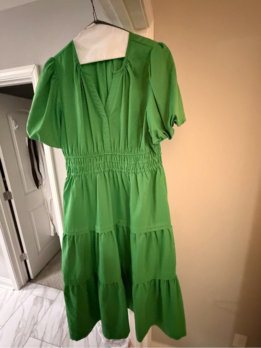 JODIFL Bright Green Tiered V-Neck Midi Dress